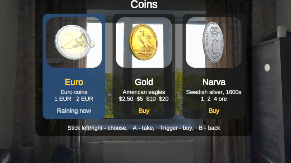 The coin showcase: a card per set with a real coin turning in each