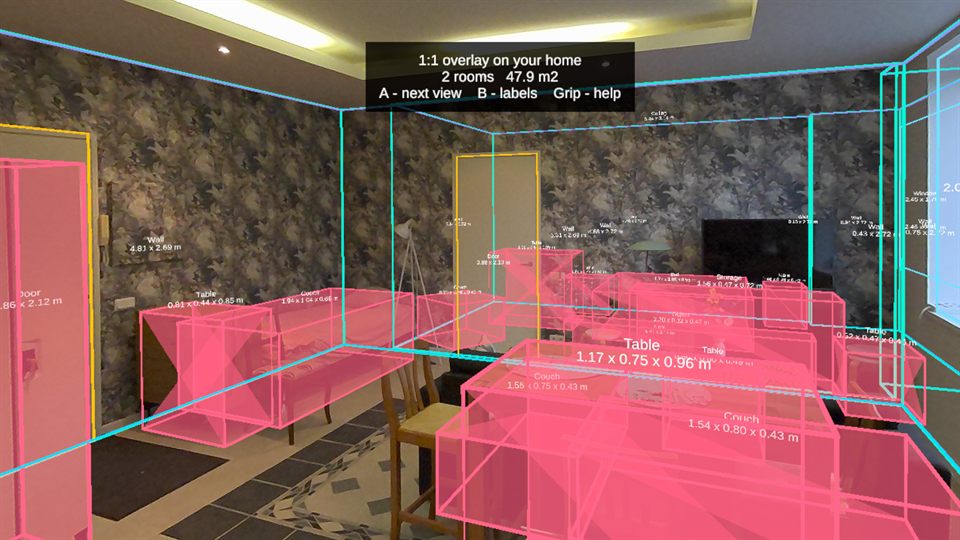 The plan of the small flat drawn over the real room at full size